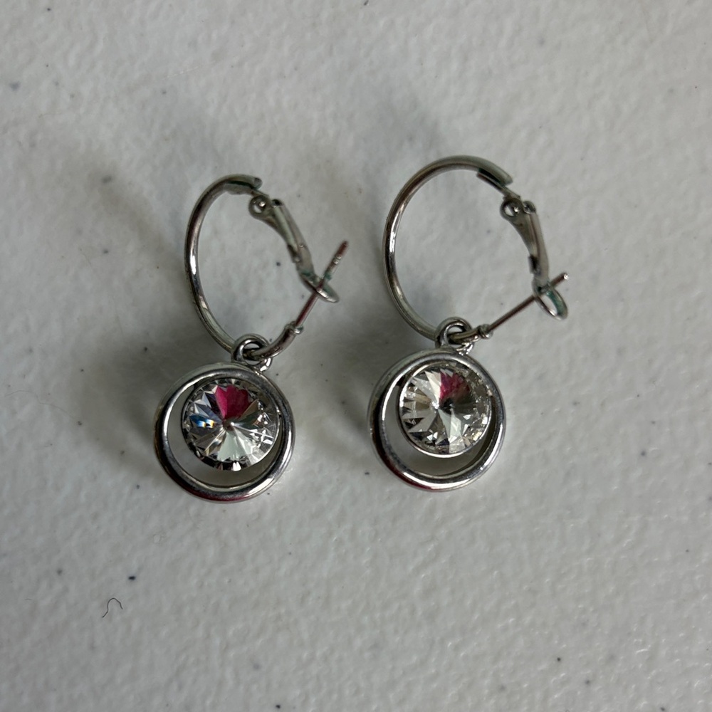 Crystal Drop Hoop Earrings in Silver-Tone